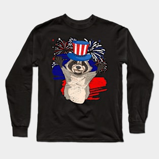 4th Of July Trash Panda Animal Lover USA Flag Raccoon Long Sleeve T-Shirt